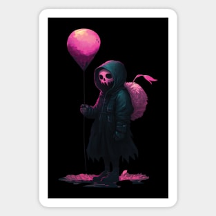 Spooky Skeleton - Goth Girl with a Pink Balloon Magnet